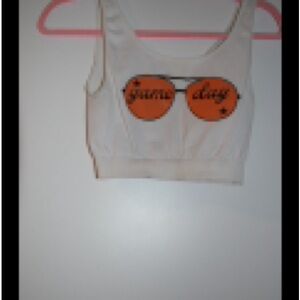 White Crop Top with Orange Graphic